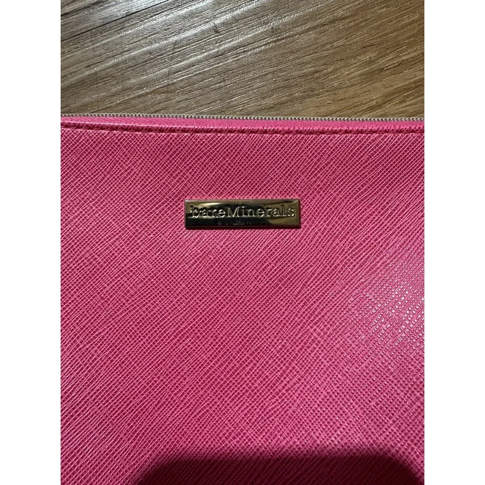 bareMinerals Pink Cosmetic Makeup Travel Zip Pouch Bag Gold Tone Vegan Leather